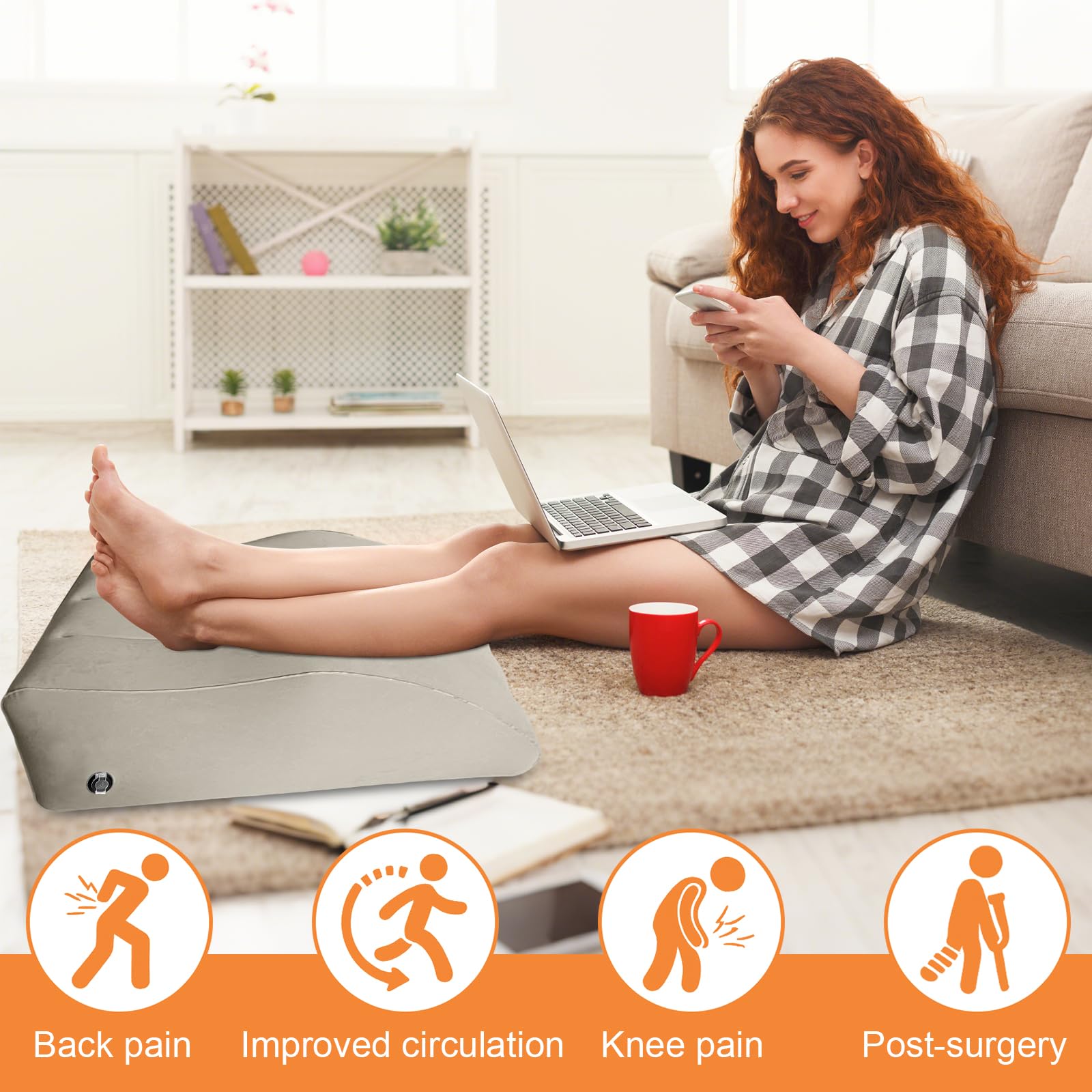 Cuscino per Gambe Gonfiabile a Cuneo, Cuscino Gambe per Dormire, per Migliorare la Circolazione Sanguigna, Ridurre il Gonfiore e Alleviare il Mal di Schiena, Portatile per Dormire, Viaggi e Casa