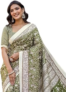SIRIL Women's Khadi Cotton Printed Saree With Unstitched Blouse Piece Price In India