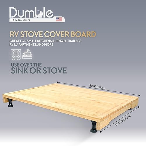Miniatura 3 de Dumble Tabla de cubierta para estufa de autocaravana, tabla de cortar de bambú de 30 x 21 pulgadas, cubierta de estufa para caravana, remolque de
