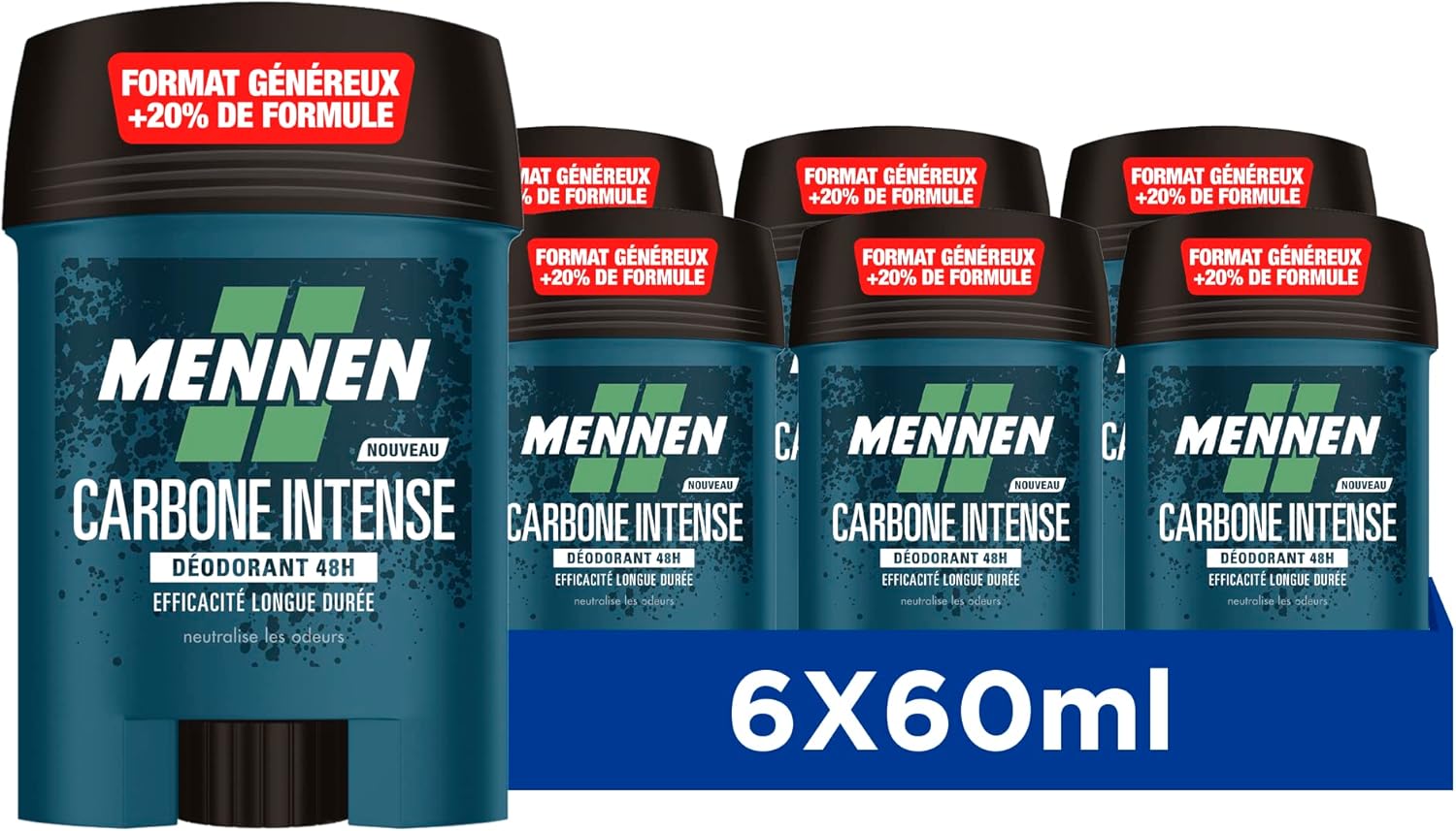 Mennen Natural Force Deodorant van natuurlijke oorsprong voor heren, 48 uur stick, breed, zonder alcohol tegen vingerafdrukken, 6 stuks