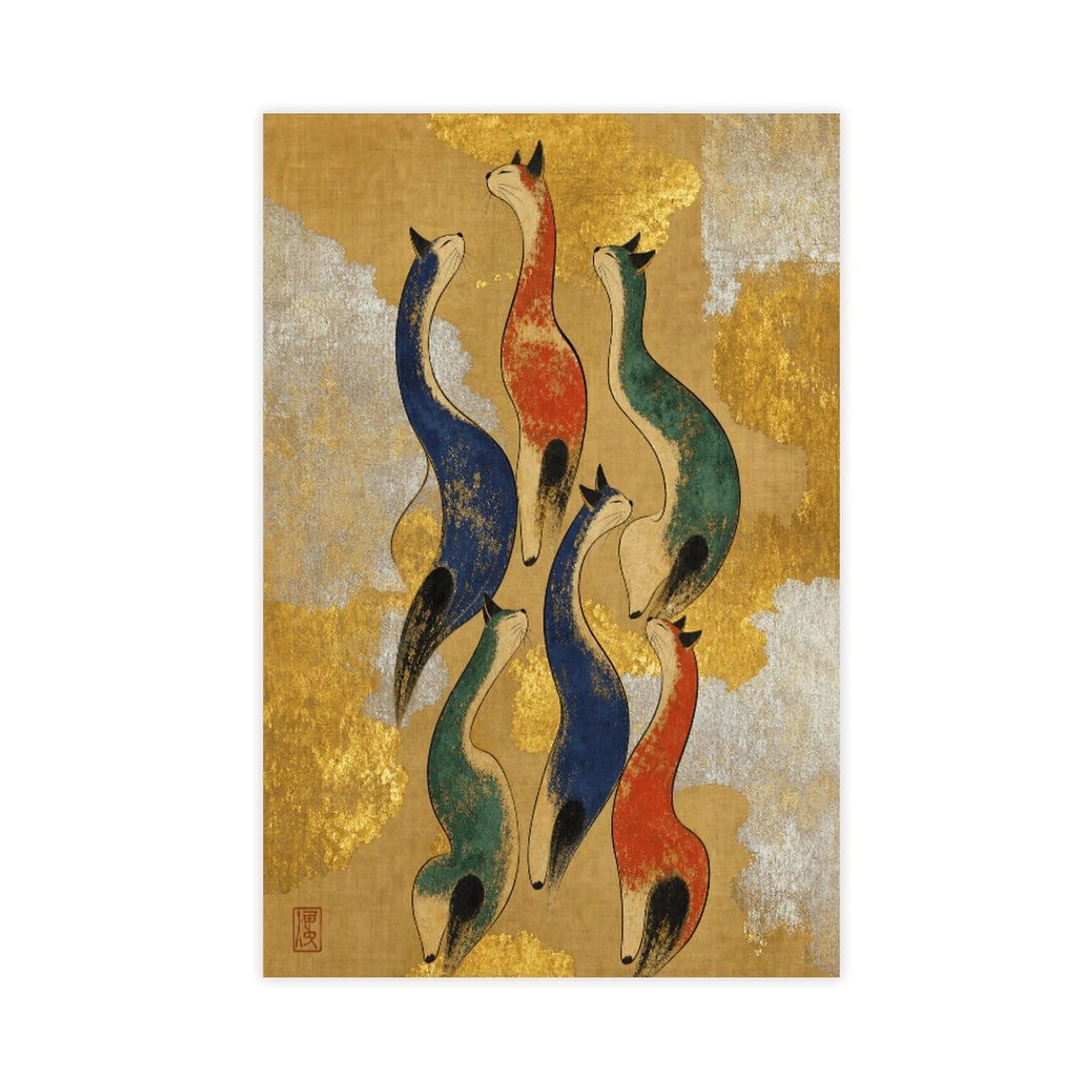 H3b8u2y5 Unframe-Style-8 Three Colorful Cats Canvas Wall Art, Realistic Illustration Bedside