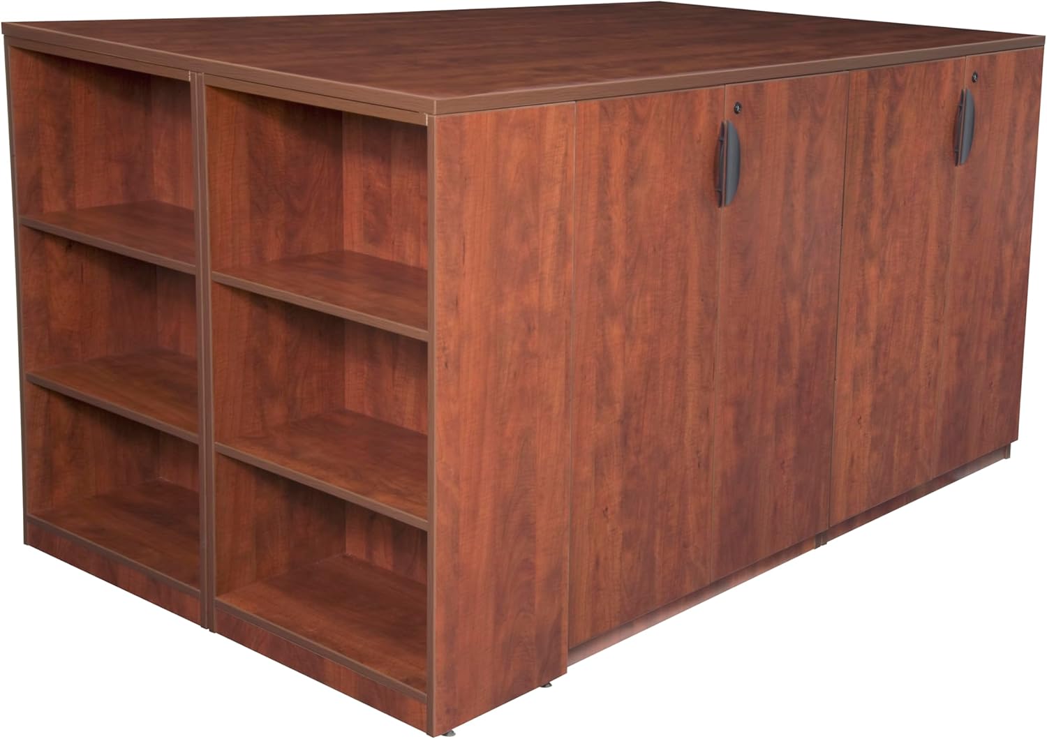 Regency Legacy Stand Up Desk/ 3 Storage Cabinet Quad with Bookcase End- Cherry