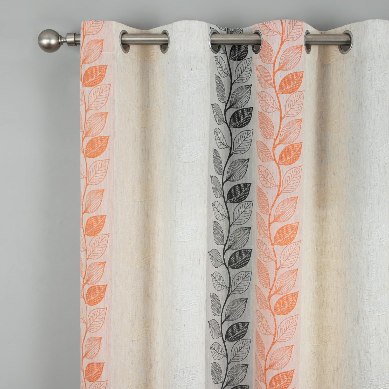 Leeva 2 Panels Decorative Curtains for Sliding Door, Whimsical Orange Leaves Jacquard Pattern View Block Privacy Window Treatment for Room Divider Nursery, 52 x 96