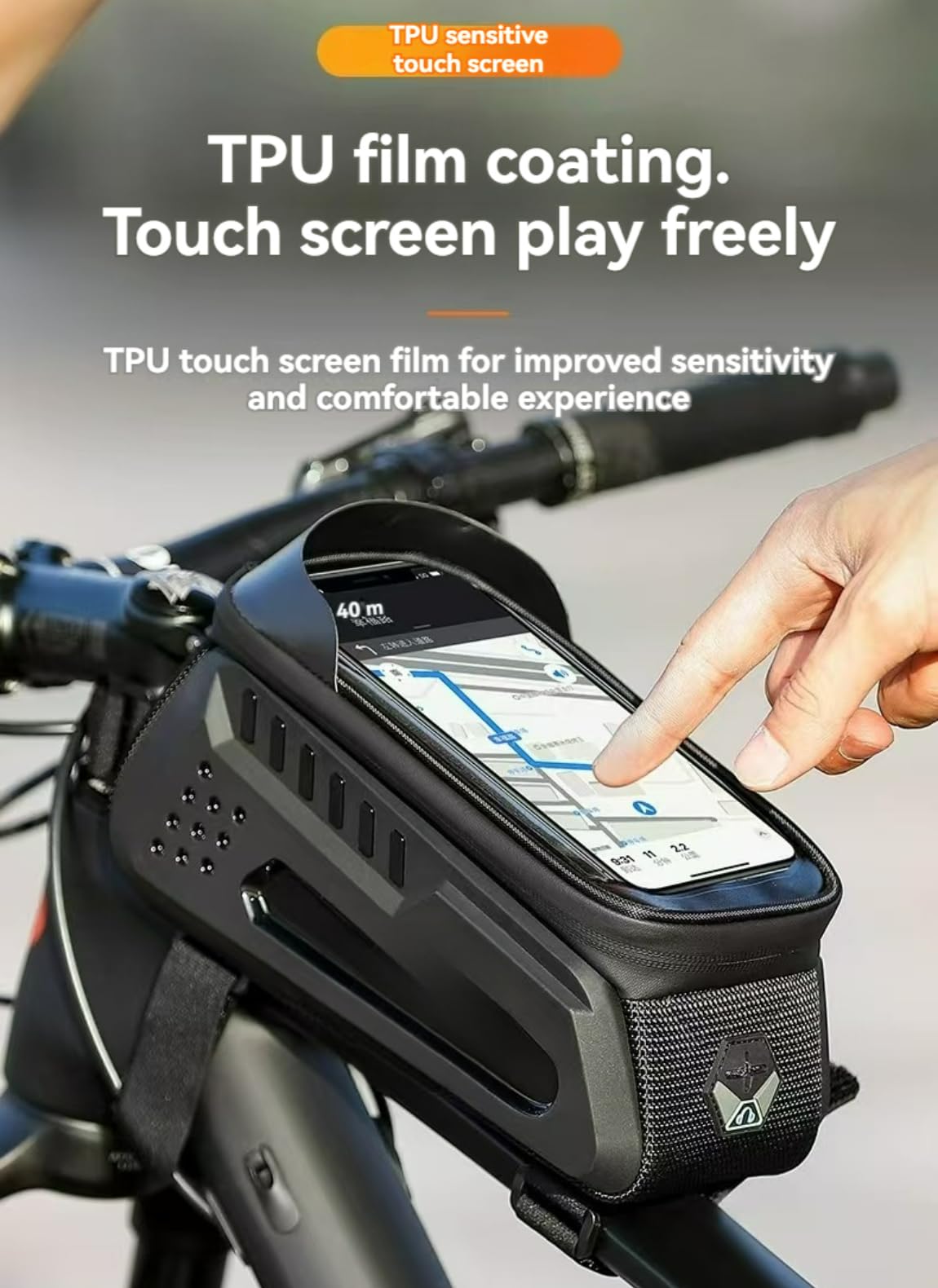 JWYTA Bicycle Bag Front Beam Mount Hardshell & Versatile 2L Capacity Water-Resistant Sun-Shielded Shockproof Wrinkle-Resistant Compatible with Phones up to 7.4 inches (Orange)