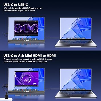 WUAWE Portable Monitor 16 1920x1200P 16:10 IPS Travel Monitor for Laptop with Built-in Stand, 100% sRGB Control USB-C HDMI,HDR Freesync Display, Plug&Play for Phone PS5 Switch(Black)