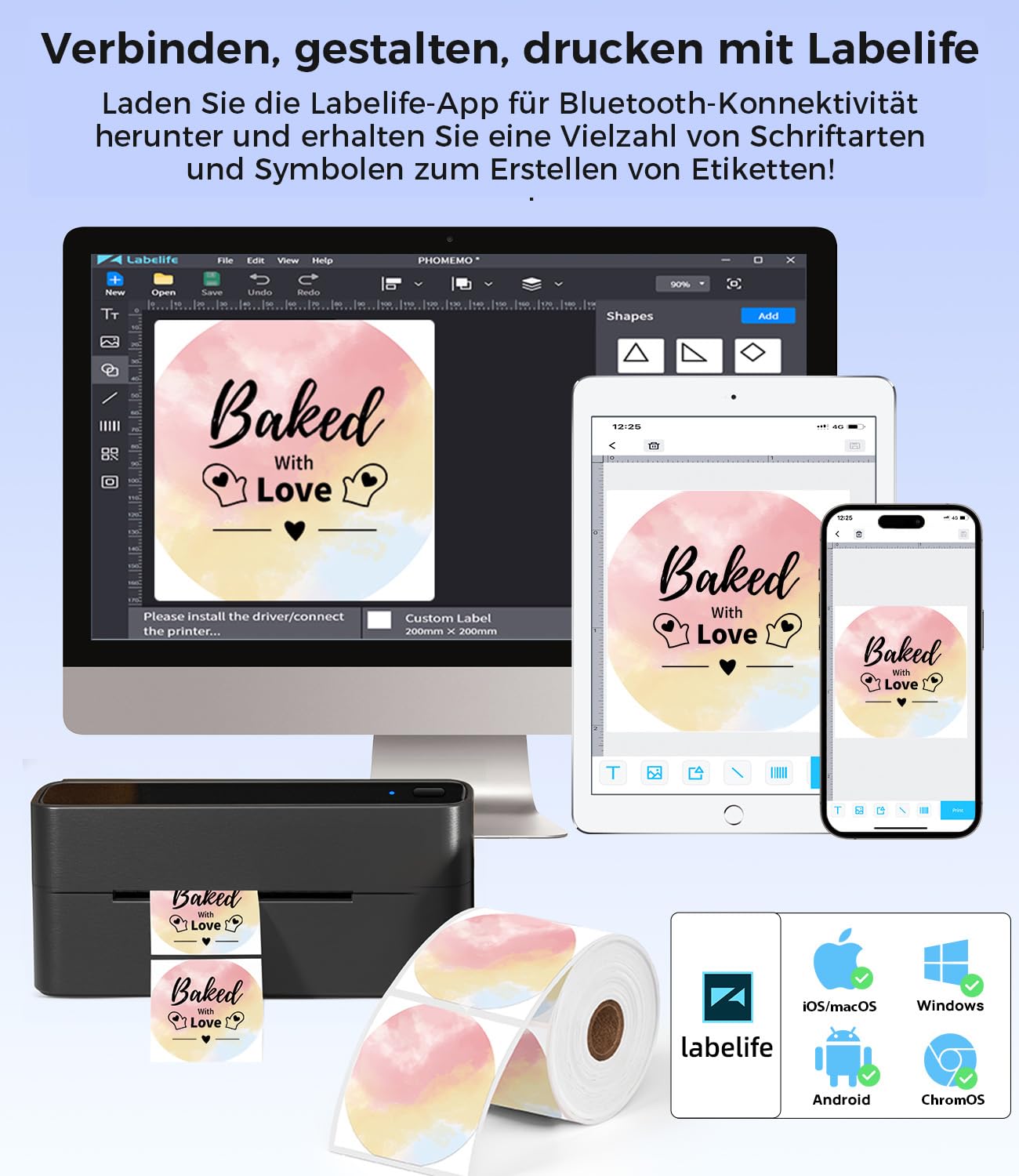 Phomemo Bluetooth Etikettendrucker mit 1000 Versandetiketten (4x6) Bundle, Kabelloser Thermodrucker für DHL, UPS, DPD, Kompatibel mit Amazon, Shopify, iOS & Android