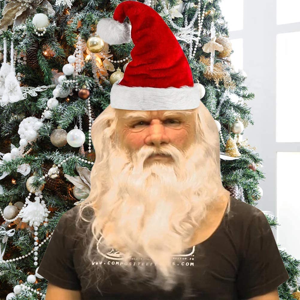 XIXIMAON Adult Christmas Santa Beard Wig hat Set Santa Claus Costume Deluxe Latex face Mask Value Realistic Headgear (Red White - Image 2