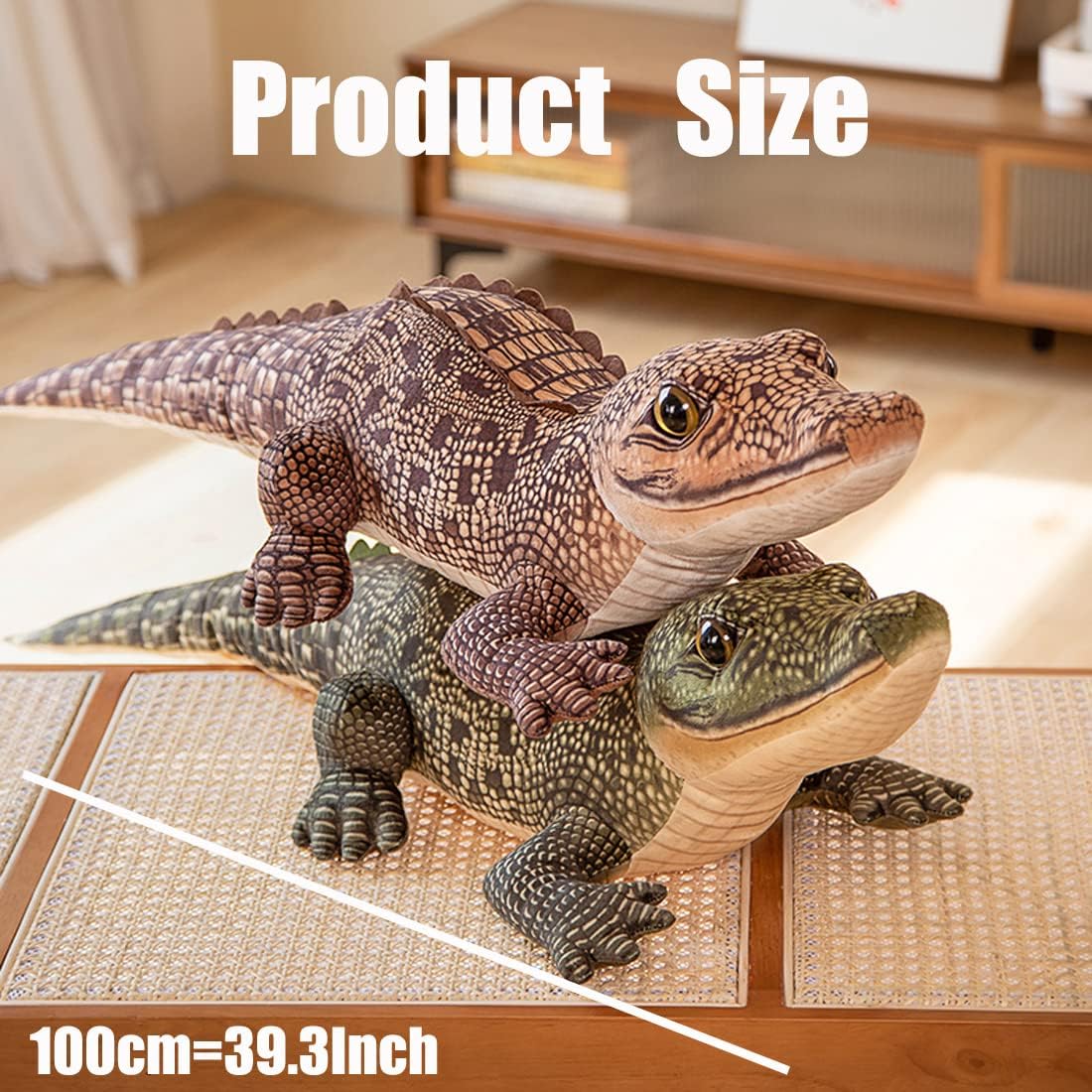 ELAINREN Realistic Brown Crocodile Stuffed Animals Lifelike Alligator Plush Jungle Toy Simulation Gator Plushie Doll Gifts/100cm