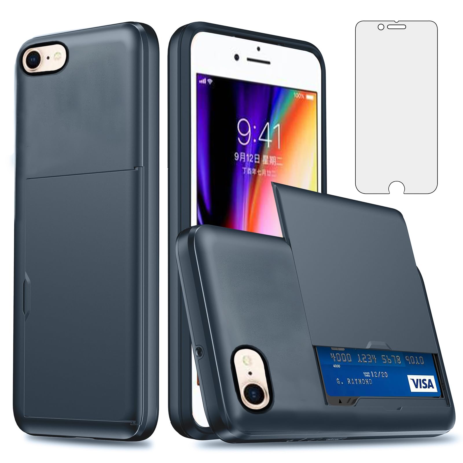 Coque portefeuille rigide hybride pour iPhone 8 et SE protégeant écran et cartes