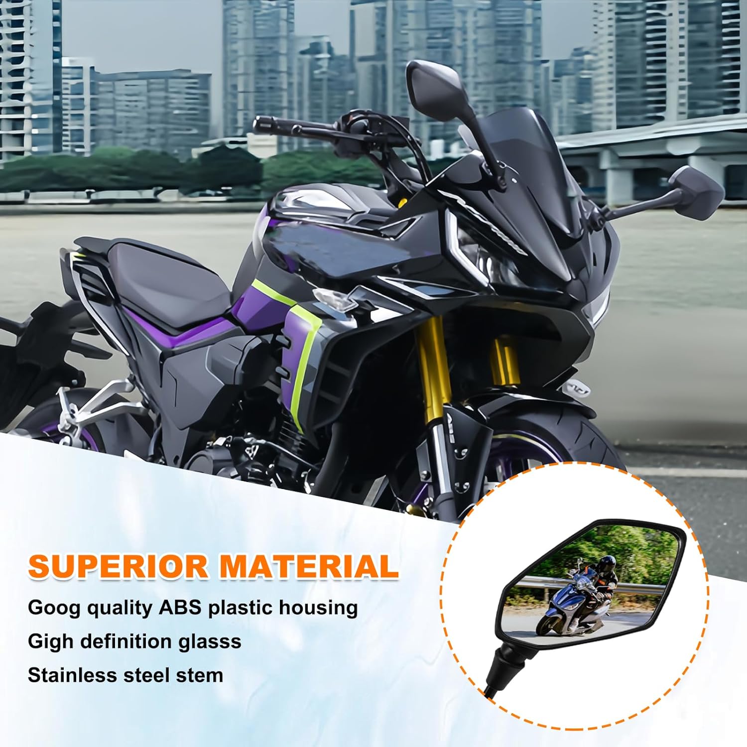 Universal Motorcycle Mirrors Mirrors Rear View Side Mirror for 8mm 10mm Bolt, 7/8" Handle Bar Mount Clamp Motorcycle ATV Accessories, Compatible with Scooter, ATV, Dirt Bike, Cruiser, Snowmobile - Image 6