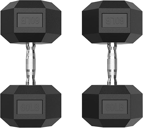 Miniatura 14 de PAPABABE Juego de 2 mancuernas hexagonales con agarre de goma de 2.5 a 125 libras, mancuernas fijas con revestimiento de goma inodoras, pesas