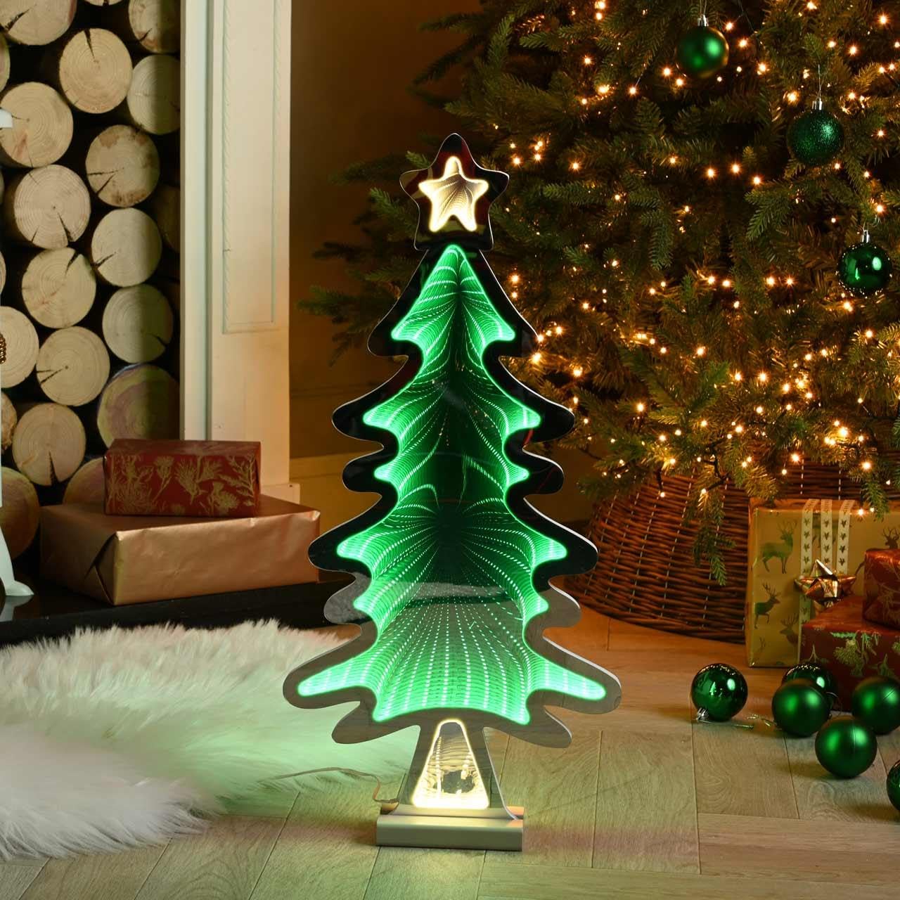 Festive Productions 60cm Christmas Tree Infinity Light – LED Christmas Tree Decoration with 3D Tunnel Effect – Double-Sided Light-Up Festive Tree for Indoor Christmas Décor and Window Displays