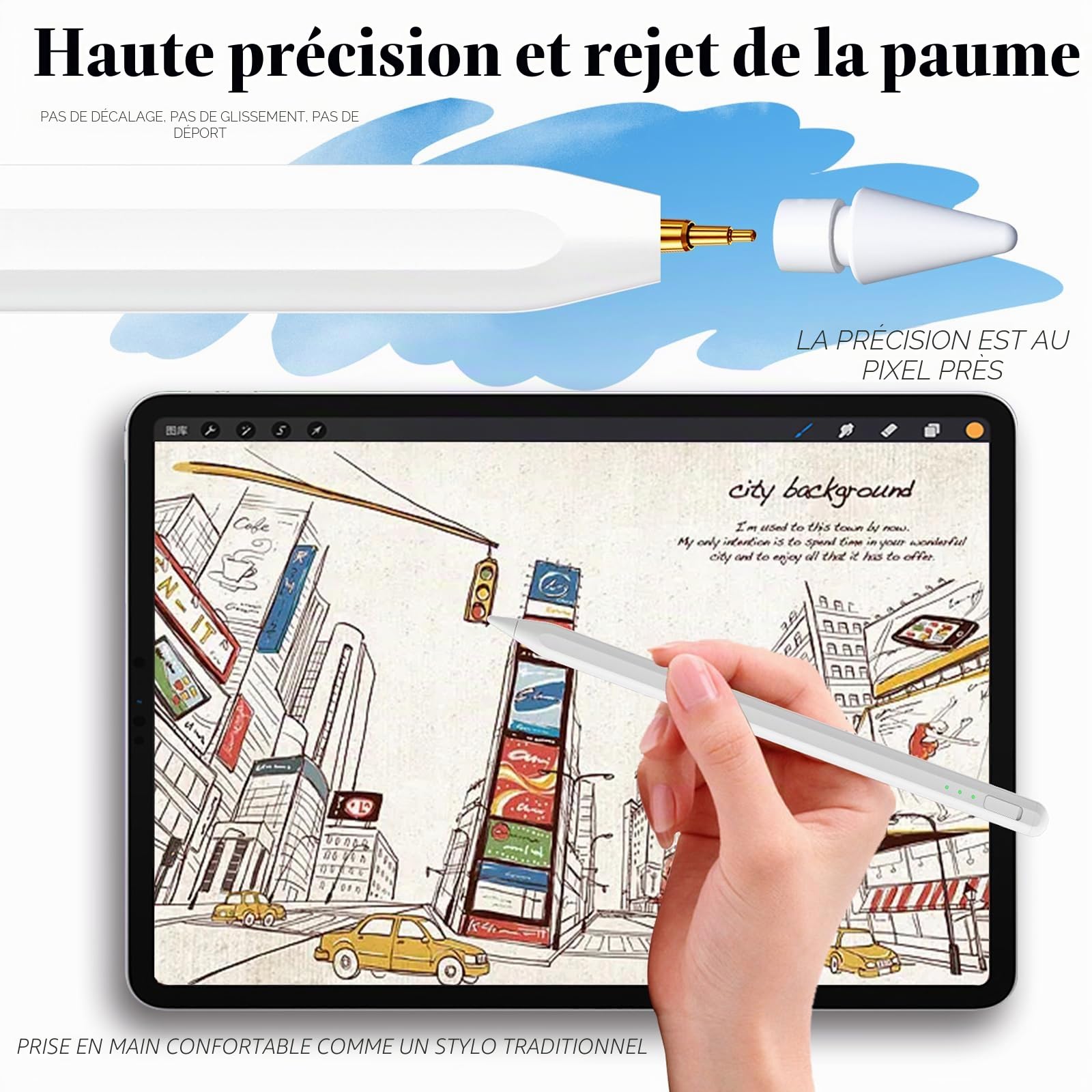 Stylet pour iPad 11 et 10e génération, Charge Plus Rapide 14 Minutes, avec Porte-Crayon, rejet de la Paume, sensibilité d'inclinaison, pour iPad Air11 et 13" (M3/M2), iPad Pro 11" et 13" (M4)