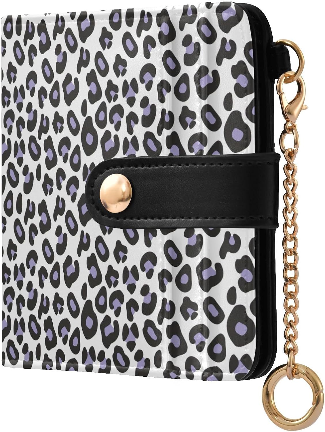 GuoChe Black Leopard Purple Women's Leather Folding Wallet Convenient Premium PU Leather Wallet for Girls Women Ladies