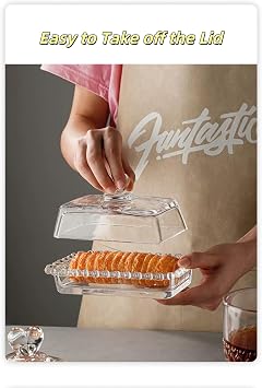 Glass Butter Dish with Lid Clear Crystal Butter Serving Tray Butter Container (Round Handle)