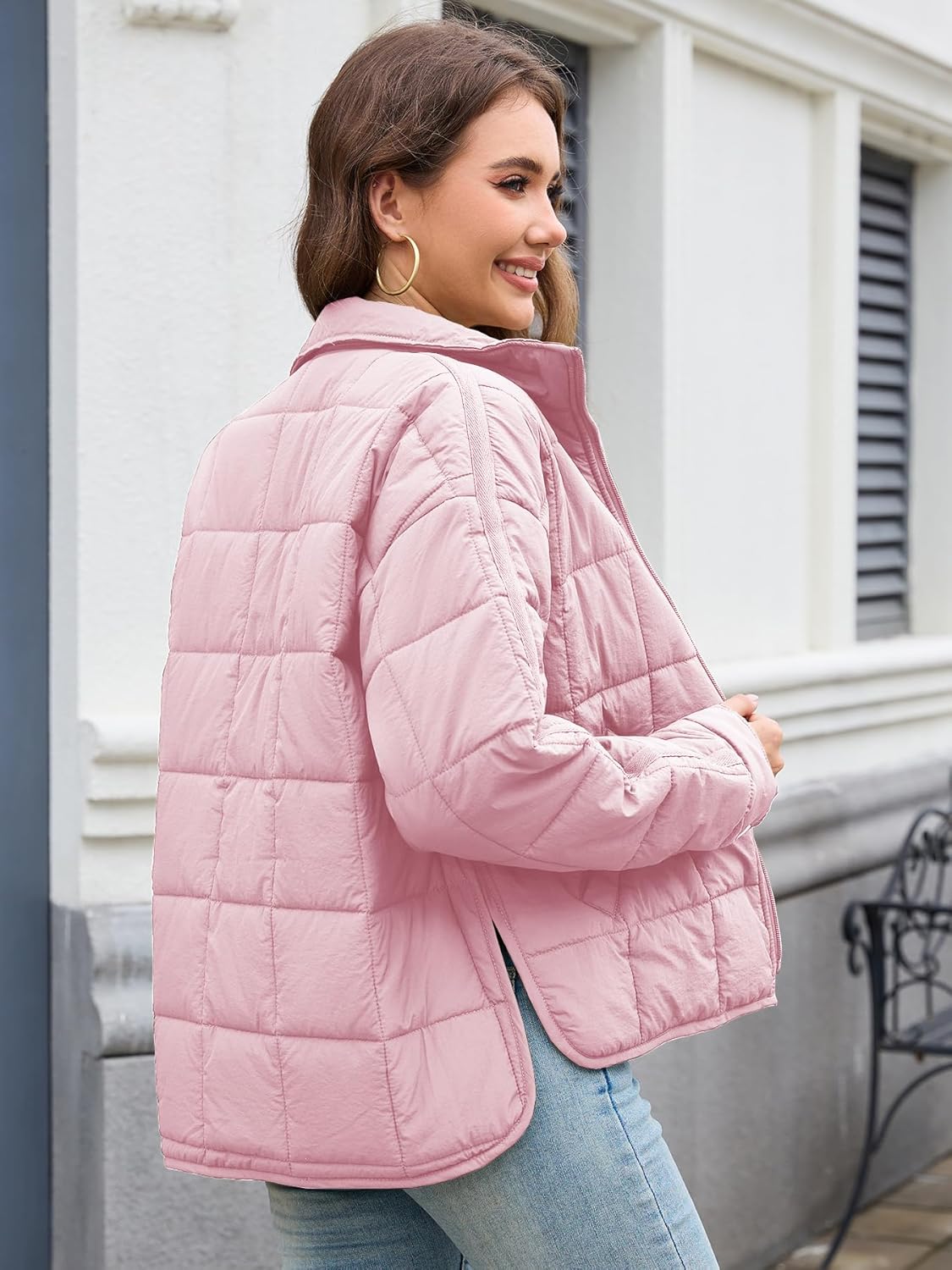 Muchpow Women's Lightweight Down Coat Long Sleeve Full Zipper Oversized Packable Short Puffer Jackets - Image 2