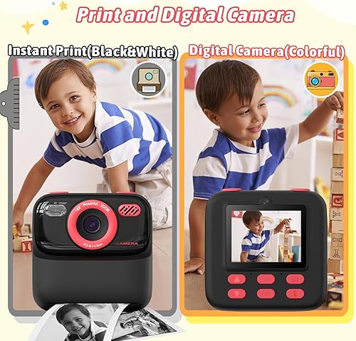Miniatura 6 de Cámaras digitales instantáneas para niños y niñas, cámara digital selfie HD de doble lente 1080P con papel de impresión y tarjeta de 32G, regalos