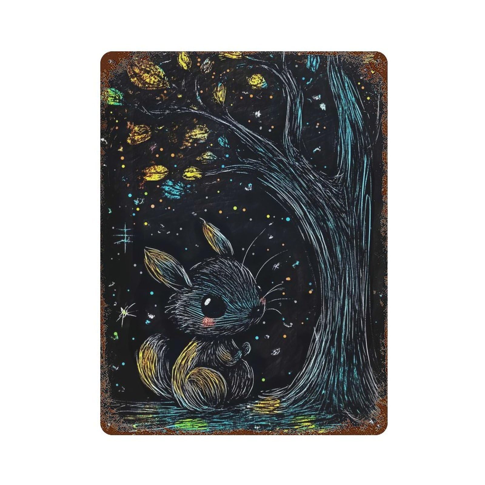 Rust Effect Scratch Art Squirrel Rusty Metal Tin Sign 15.7"x11.8", Industrial Home Decor for Living Room, Hallway And Home Decor
