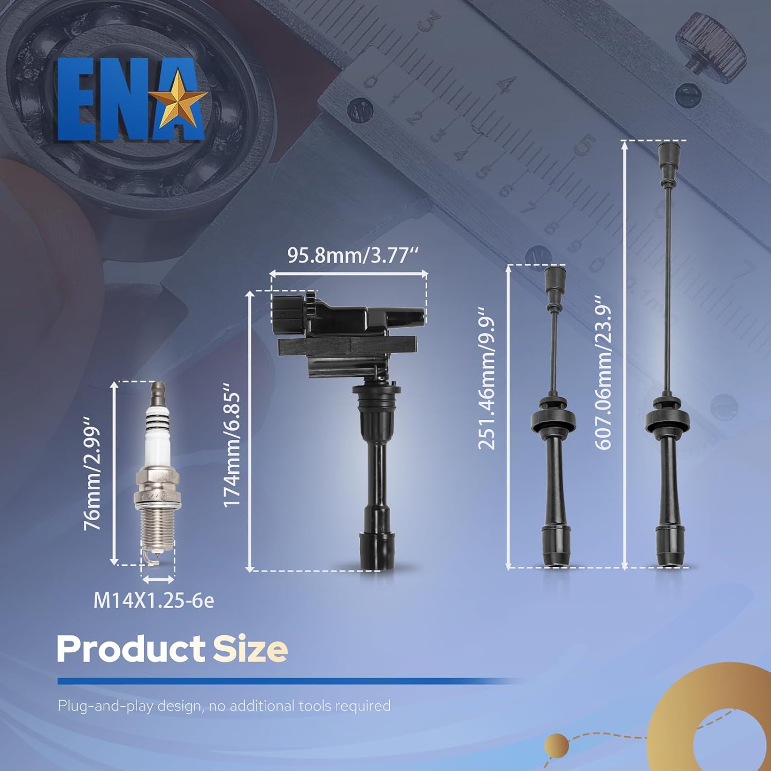 ENA Set of 2 Ignition Coil Pack 4 Platinum Spark Plug and 2 Wire Set Compatible with Mazda 2001 2002 2003 Protege, 02 03 Protege5 2.0 Replacement for UF407 AP3924 5420 C1340 C637 GN10301