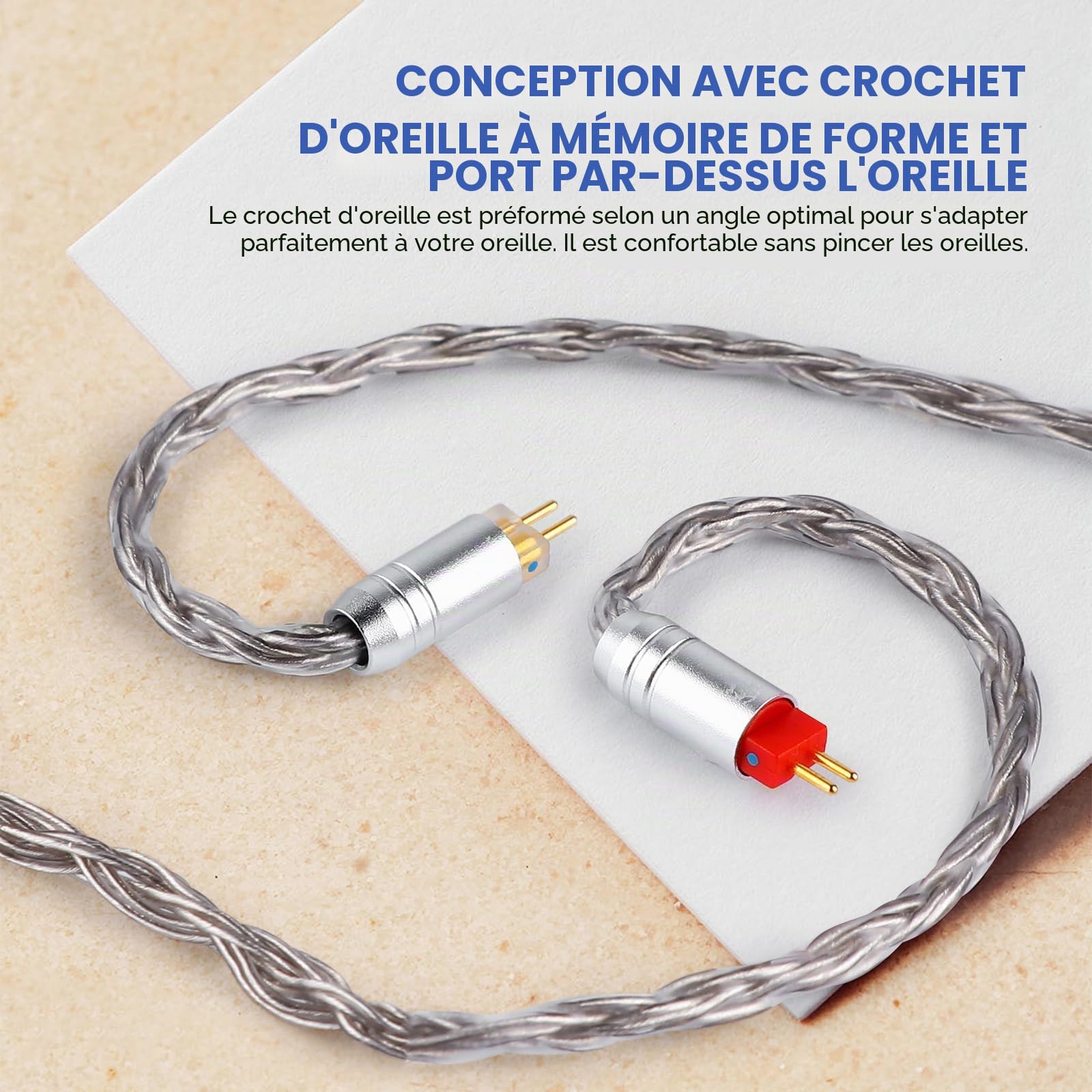 Tripowin Zonie IEM Câble 16 Fils Argenté 1,25m SPC In Ear Monitor 3,5mm 0,78mm 2pin Gris