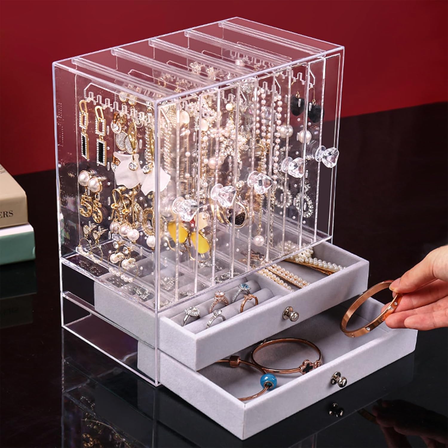Caja de Almacenamiento De Joyería,Joyero de acrílico con 5 cajones