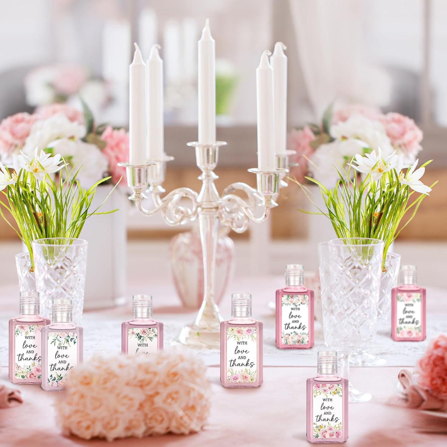 50 Pcs Pink Flower Mini Hand Sanitizer Bulk Thank You Gift Favors Small Hand Sanitizer for Guest 1fl oz Travel Size Hand Soap Gift for Wedding and Baby Shower Supplies