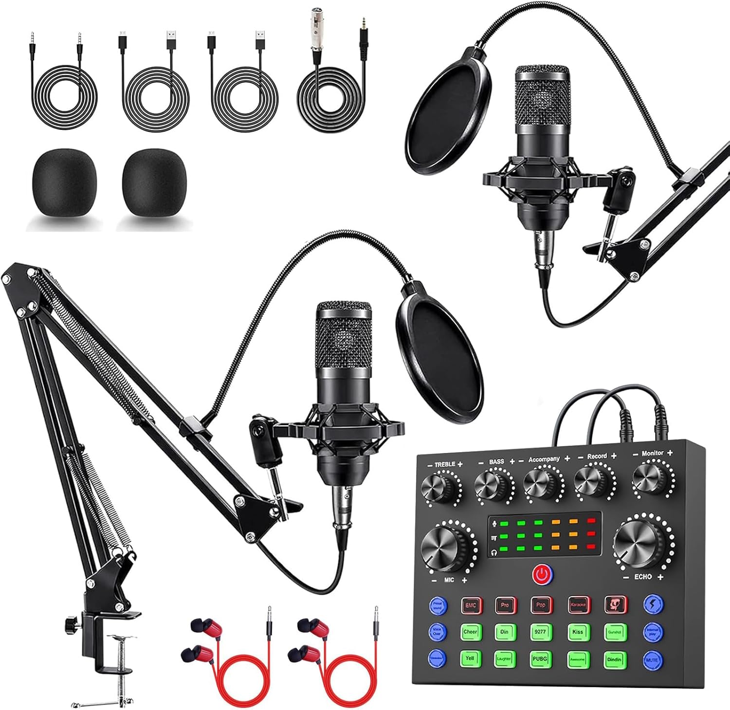 ALSO GO Upgraded Podcast Equipment Bundle for 2, Podcast Equipment with BM-800 Microphone & V8s Sound Card, Podcast Microphone Bundle for Podcasting, Recording, Singing, Streaming and Gaming
