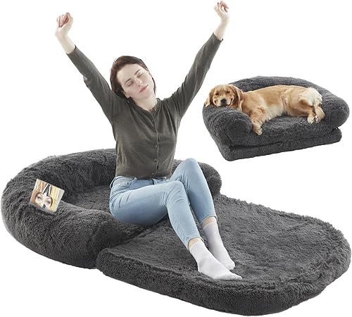 Dokdogs Cama humana plegable 2 en 1 para perros, para personas y adultos, cama para perros grandes de tamaño humano, se adapta a familias de