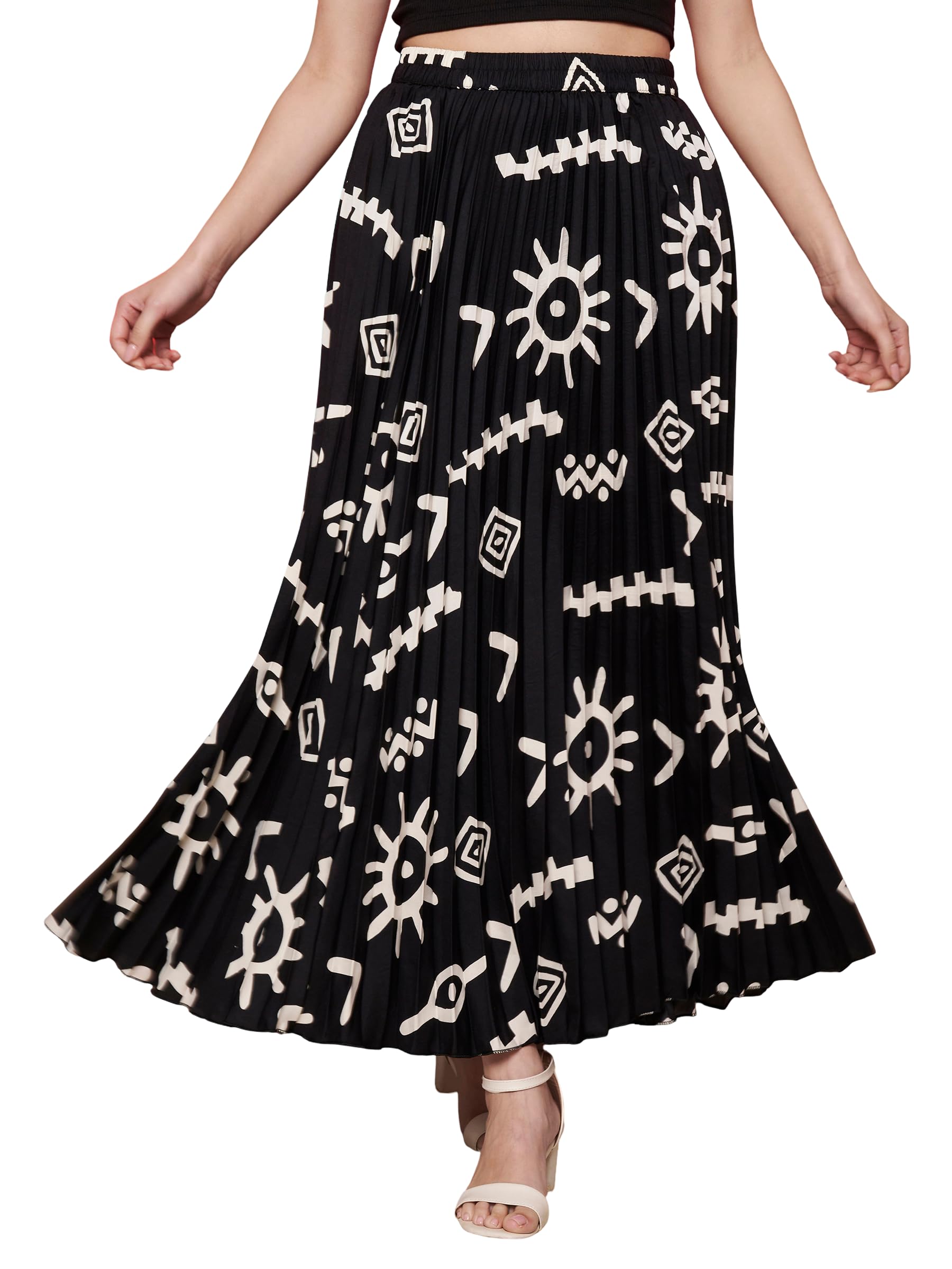 zwerlon | Skirt for Women | Abstract Print Pleated Maxi | Cotton Ethnic Inspired Wear | Elastic Waist Flow-picture-51