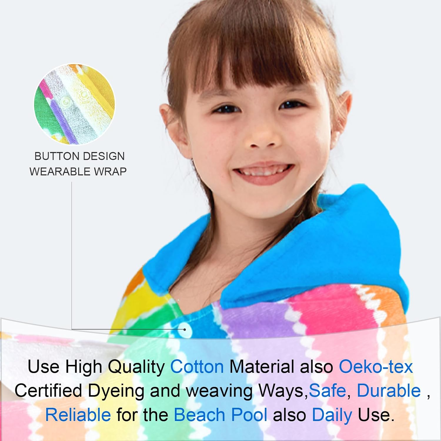 VOOVA & MOVAS Kids Poncho Towels with Hood (4-8Years), Absorbent Lightweight Hooded Beach Towel for Pool | Swim | Bath, Color Stripe