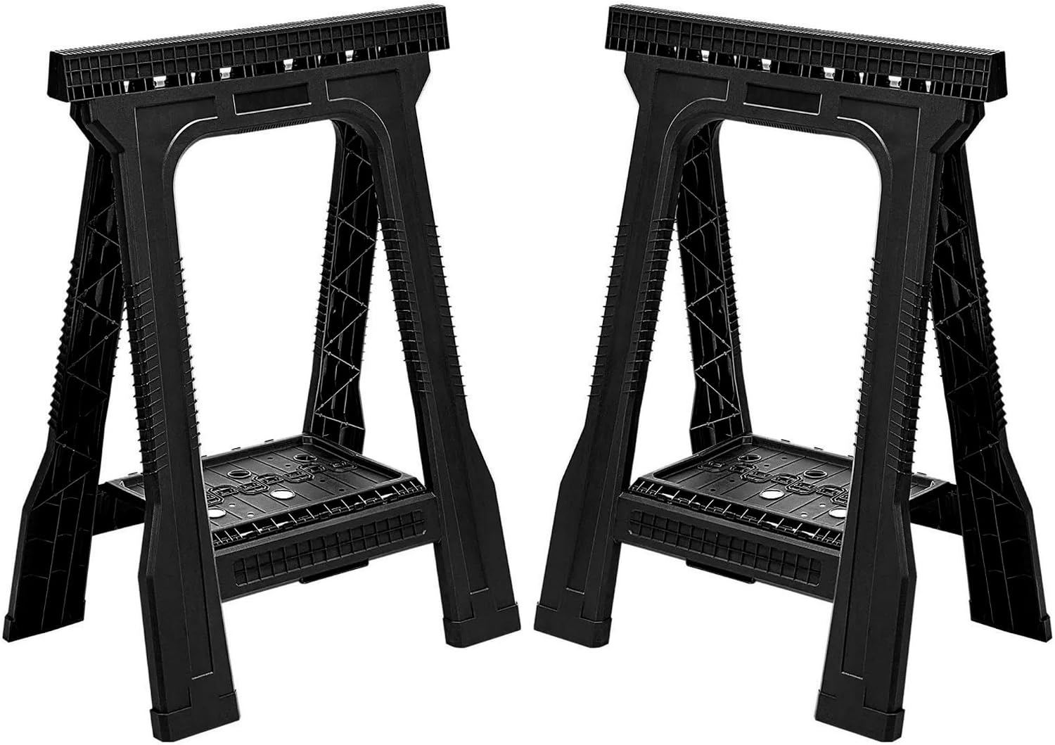 EHHLY Folding Heavy Duty Sawhorses 2-Pack: 1000 lbs Capacity, Weatherproof Plastic, Built-in Shelf, Non-Slip Feet, Folds to 2"