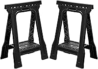 EHHLY Folding Heavy Duty Sawhorses 2-Pack: 1000 lbs Capacity, Weatherproof Plastic, Built-in Shelf, Non-Slip Feet, Folds to 2"