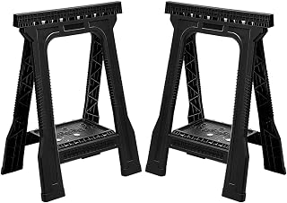 EHHLY Folding Heavy Duty Sawhorses 2-Pack: 1000 lbs Capacity, Weatherproof Plastic, Built-in Shelf, Non-Slip Feet, Folds to 2"