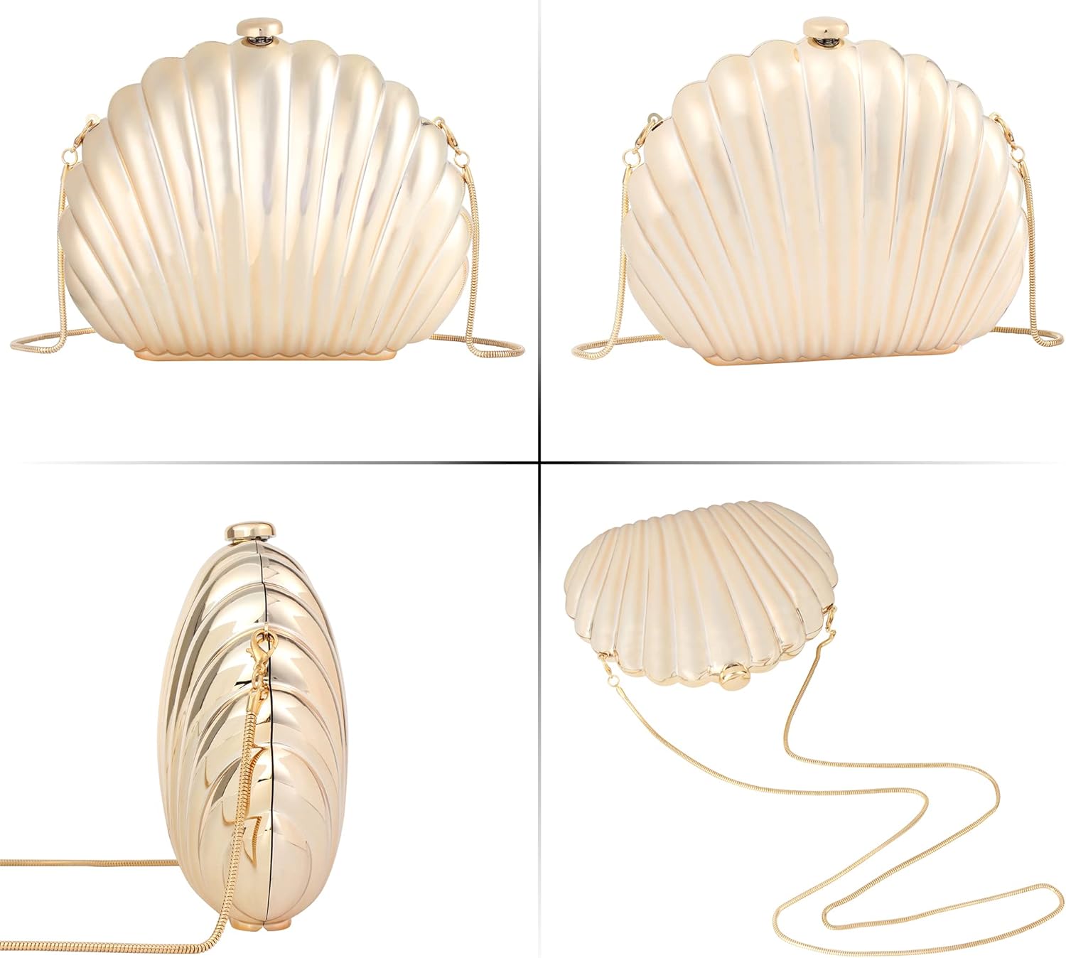 Women Evening Bag Acrylic Clutch Purse Shell Shape Shoulder Cross-body Chain Box Bag
