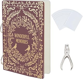 SUPERDANT Wonderful Memories Greeting Card Organizer Vintage Gift Card Holder Cards Keeper Storage Keepsake Book Binder Birthday Post Cards Photo Album Holder with Punch and 20pcs Inner Pockets