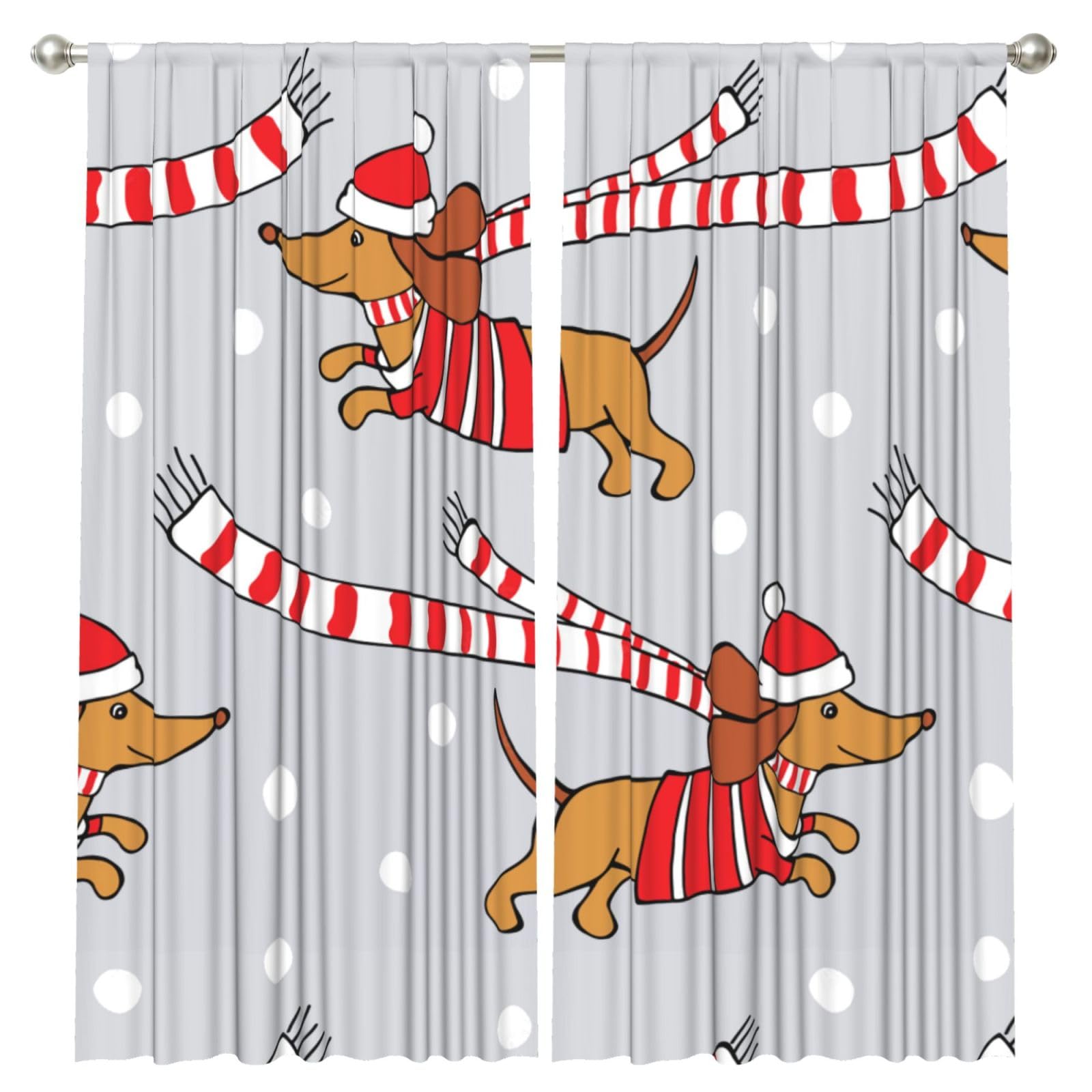 InOmak Christmas Cartoon Dog Dachshund, 2 Panels Window Curtains 52 x 84 Inch Blackout Curtains for Living Room Bedroom