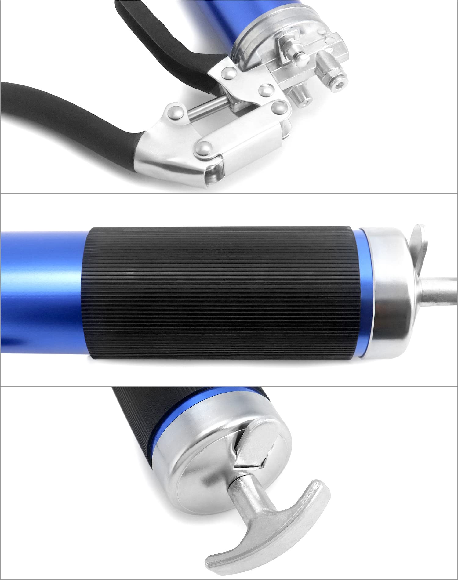 QWORK® Pistola Ingrassatore, 6000 PSI-7000 PSI, 400CC, con Tubo Flessibile, prolunga Rigida e ugello, Blu
