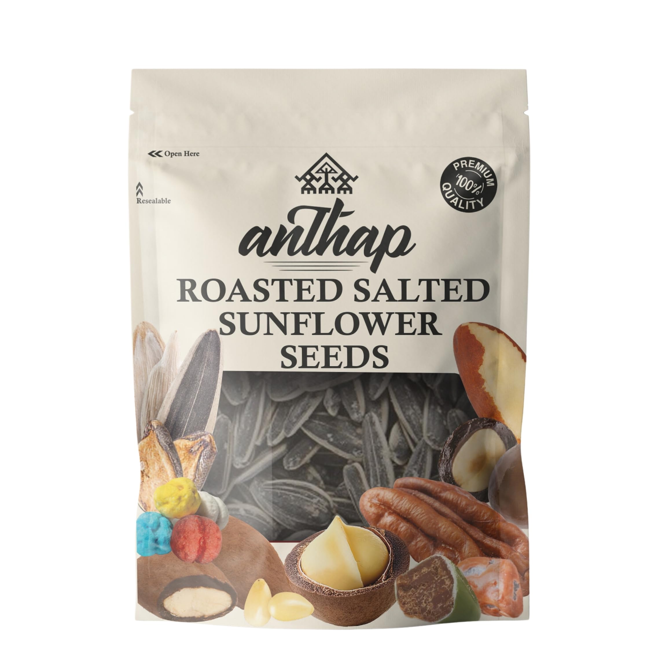 Anthap Roasted Salted Turkish Black Sunflower Seeds, Non GMO&MSG, Authentic Turkish Snack, Perfectly Roasted & Salted, Crunchy Texture, Great for Snacking & Sharing, Rich, Savory Flavour, 500g