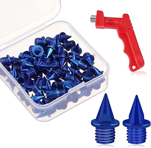 Miniatura 28 de JULMELON Picos de acero al carbono de 1/4 de pulgada, 60 picos de carbono más ligeros con llave de punta para zapatos de pista, carreras de campo