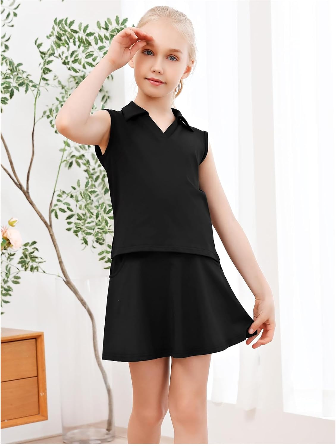 Little Girls Sleeveless A-line Athletic Dress with Pockets and Inner Shorts