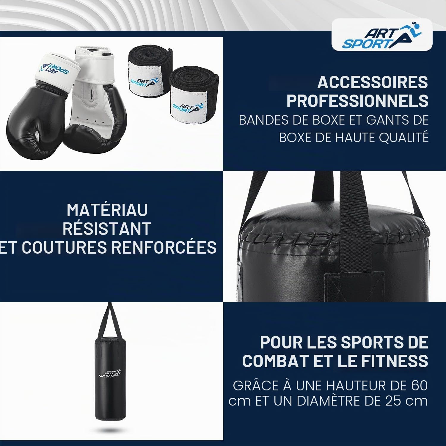 ArtSport Sac de Frappe Enfant avec Gants remplis et Suspendus, Ensemble Punching Ball 10 kg avec Bandages et Support Plafond - Dès 6 Ans - Ensemble de Boxe Sac de Boxe Kickboxing