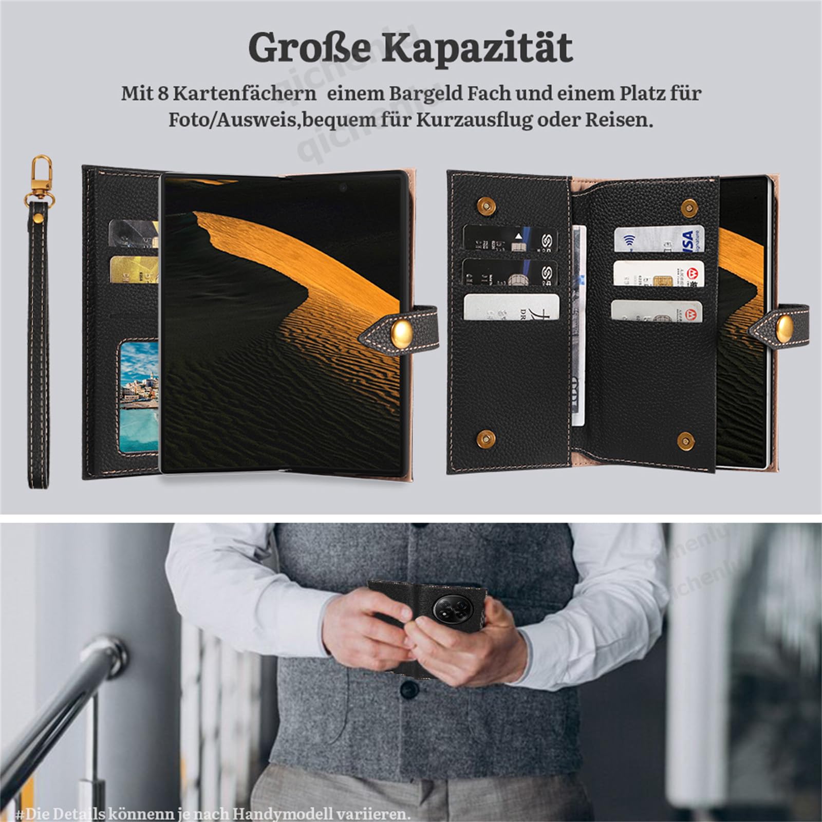 Große Kapazität Echtleder Case für OnePlus Open,Weiß