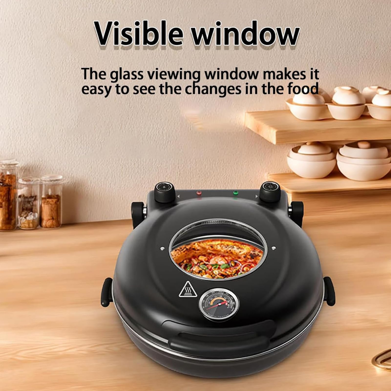 Four à pizza électrique 1200 W, 420 ℃ à haute température avec pierre de cuisson de 30,5 cm, double contrôle de la température et fenêtre de visualisation pour crêpes et crêpes