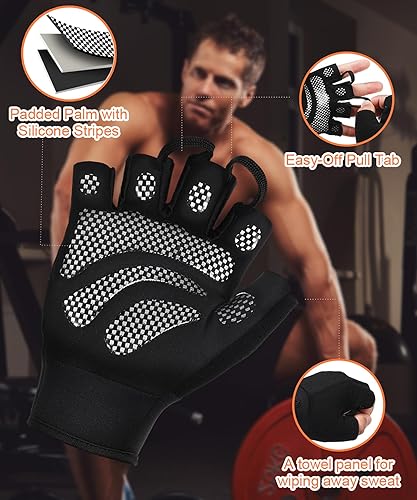 Miniatura 3 de sunnex Guantes de gimnasio para mujeres y hombres, entrenamiento sin dedos para levantamiento de pesas, ligeros y transpirables para deportes