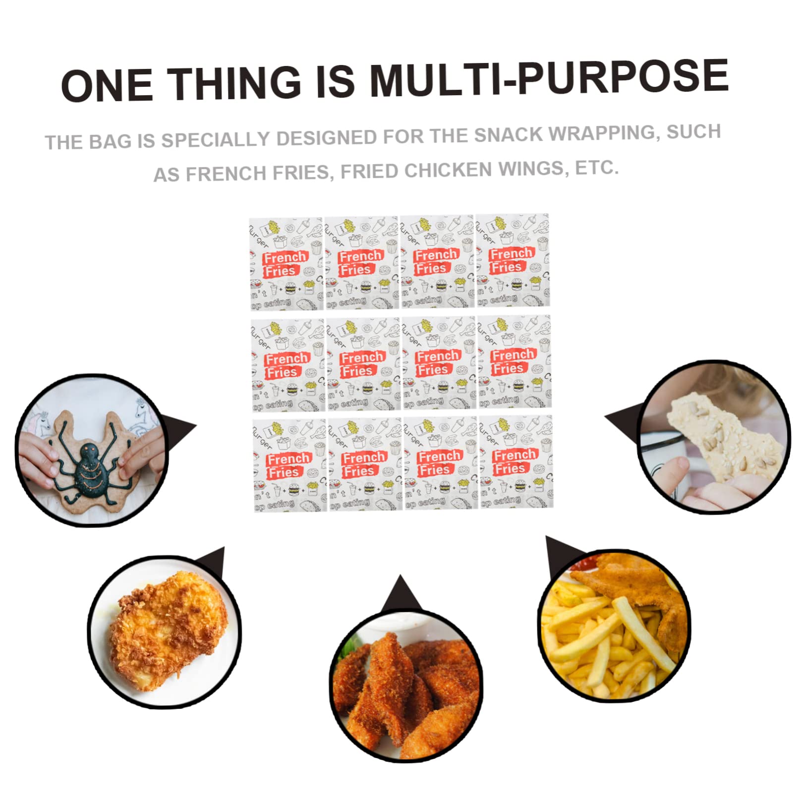 PLAFOPE 300piezas Bolsas De Papel Para Alitas De Pollo Papas Fritas y Snacks Resistente y Práctico Sin Necesidad De Cinta Para Comidas Para Llevar