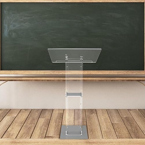 Miniatura 2 de Soporte de acrílico con estante de almacenamiento, atriles portátiles transparentes, púlpitos modernos con base de metal para iglesias, bodas,