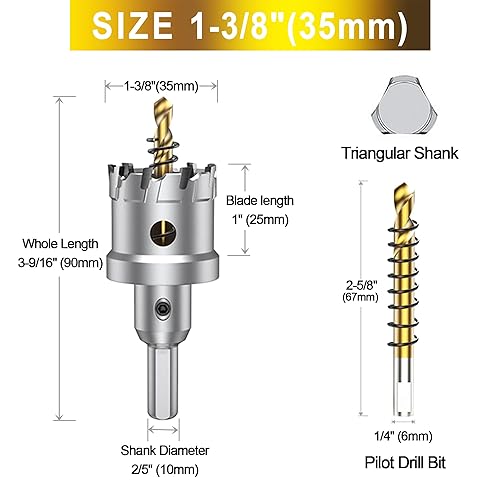 Miniatura 9 de ASNOMY Kit de sierra de agujero TCT grande de 8 piezas para metal duro 58-2-38 pulgadas 0630-2362in con broca piloto chapada en titanio para metal