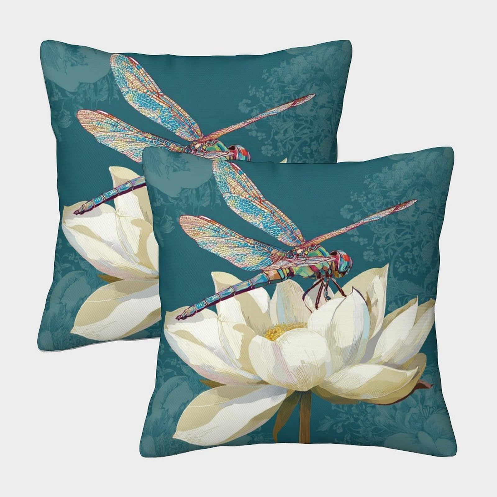 kaiyun 2 Pack 3D A Brightly Colored Dragonfly, And A Large White Lotus Flower Cushion 3D Soft Touch Pillowcase,sofa Chair Home Furnishings 40x40cm