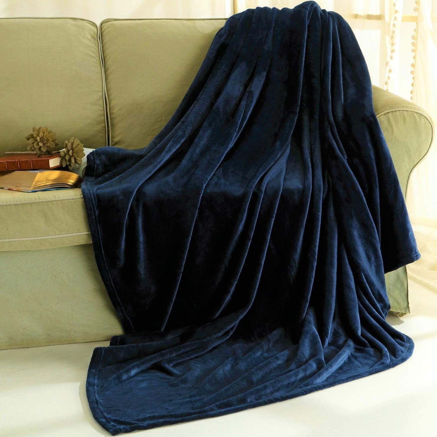 Flannel Fleece Blanket Throw, Bed Blanket for Winter | Plush Microfiber Lightweight Travel Blanket Cozy Softest Warm Thick | Thermal Fuzzy Blanket for Teen Girls | Best Gift for Moms Navy Blue 60x80"