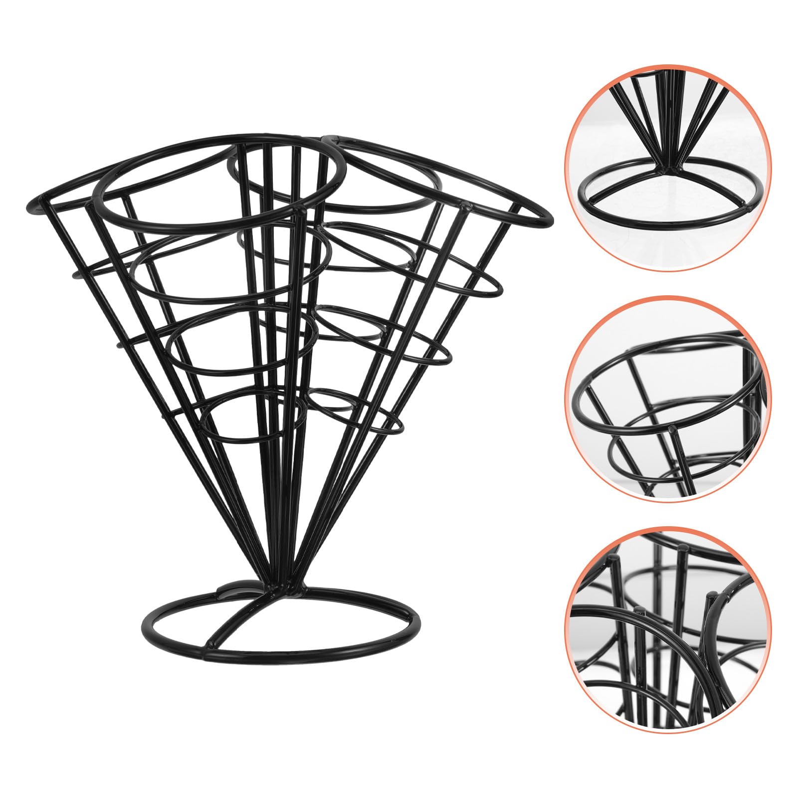 INOOMP Soporte para Papas Fritas de Acero Inoxidable, Cesta Negra Brillante 4 Orificios para Snacks y Aperitivos, Adecuado para Servir en Casa, Cafeterías y Fiestas, Porta Bocadillos